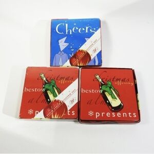 NEW! 3 sets of Holiday Coasters Cheers Wine theme